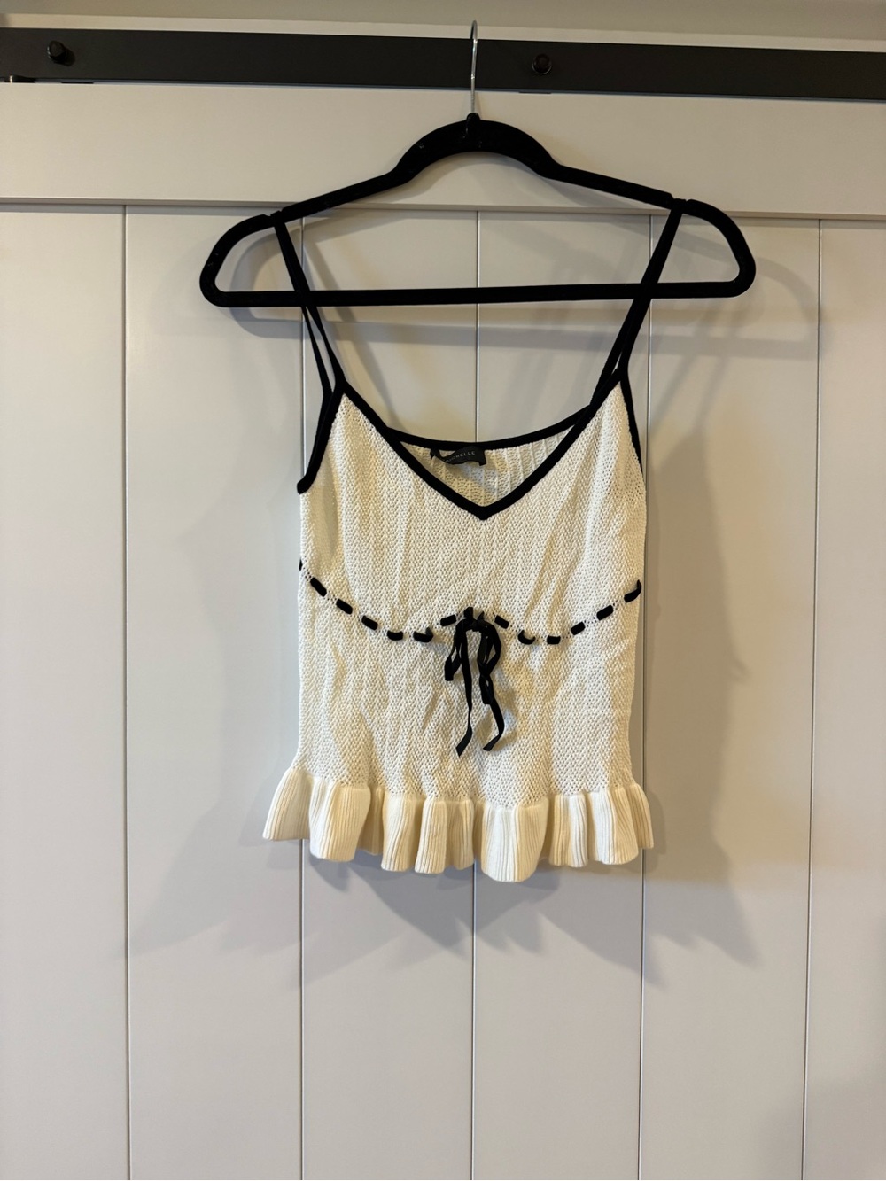 MAJORELLE Cream Knit Cami with Black Trim
